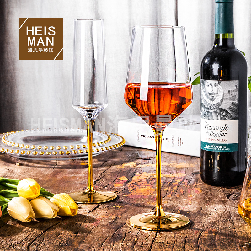 European-Style Gold Rod Crystal Goblet Creative Ion-Plated Wine Glass Western Wine Set Champagne Glass Factory Direct Sales