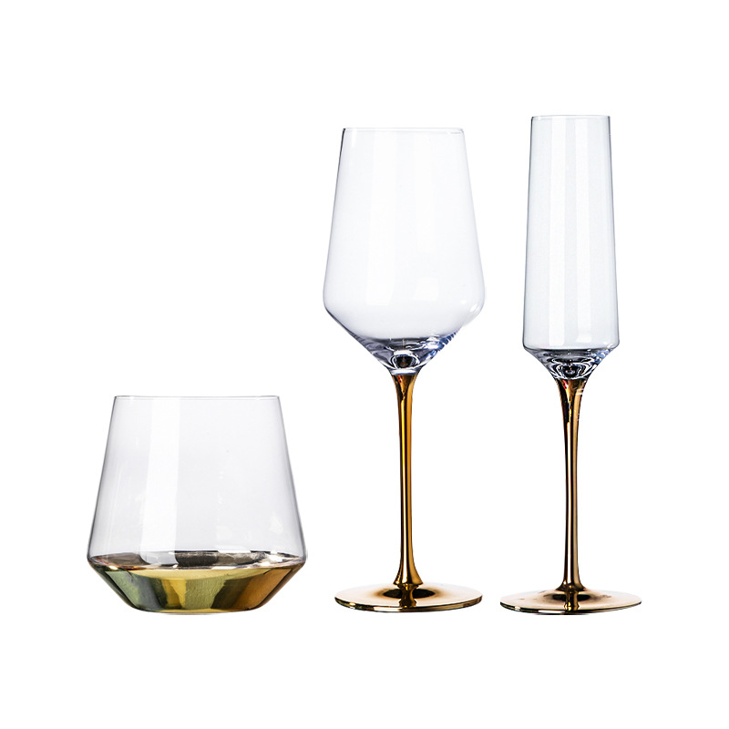 European-Style Gold Rod Crystal Goblet Creative Ion-Plated Wine Glass Western Wine Set Champagne Glass Factory Direct Sales