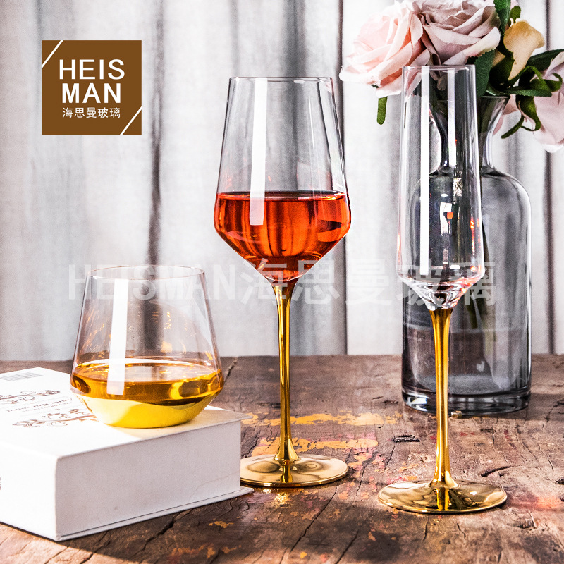 European-Style Gold Rod Crystal Goblet Creative Ion-Plated Wine Glass Western Wine Set Champagne Glass Factory Direct Sales