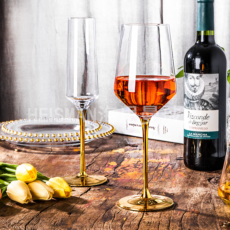 European-Style Gold Rod Crystal Goblet Creative Ion-Plated Wine Glass Western Wine Set Champagne Glass Factory Direct Sales European-Style Gold Rod Crystal Goblet Creative Ion-Plated Wine Glass Western Wine Set Champagne Glass Factory Direct Sales