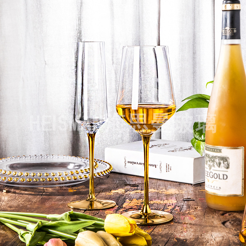 European-Style Gold Rod Crystal Goblet Creative Ion-Plated Wine Glass Western Wine Set Champagne Glass Factory Direct Sales European-Style Gold Rod Crystal Goblet Creative Ion-Plated Wine Glass Western Wine Set Champagne Glass Factory Direct Sales