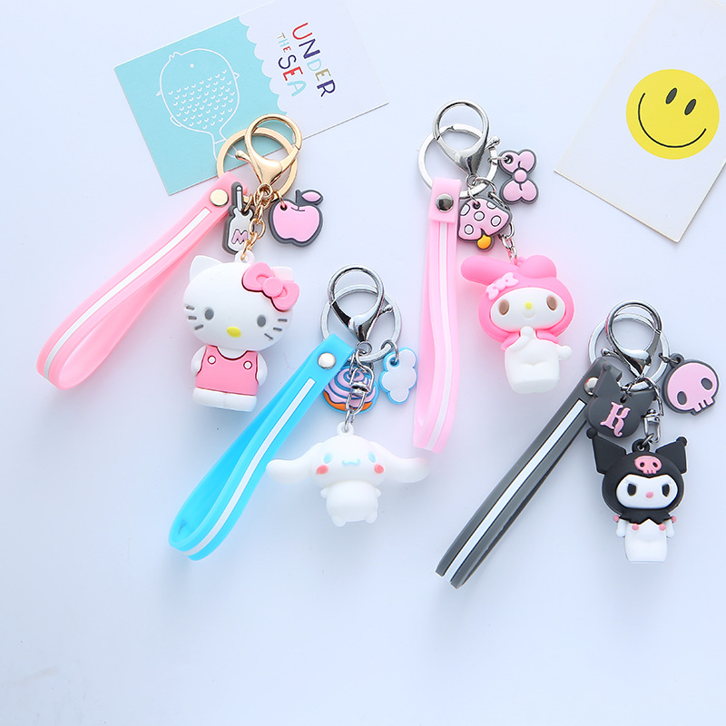 Wedding Keychain Melody Big Ear Dog Kuromi Pom Pom Purin Cartoon Silicone PVC Key Chain School Bag Pendant Gift