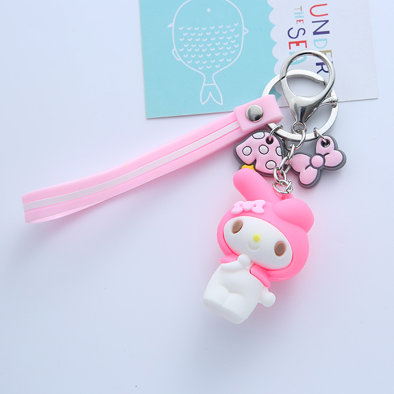 Wedding Keychain Melody Big Ear Dog Kuromi Pom Pom Purin Cartoon Silicone PVC Key Chain School Bag Pendant Gift