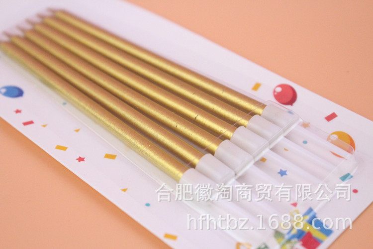 Birthday Cake Candle Party Candle Long Brush Holder Golden Thread Pencil Candle Slender Candle Baking Packaging Whole