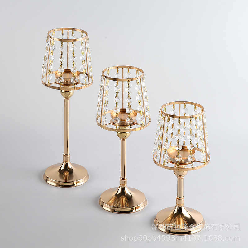 Table Western Romantic Candlelight Dinner Three-Piece Set Decoration Wedding Electroplating Decoration Glow Candle