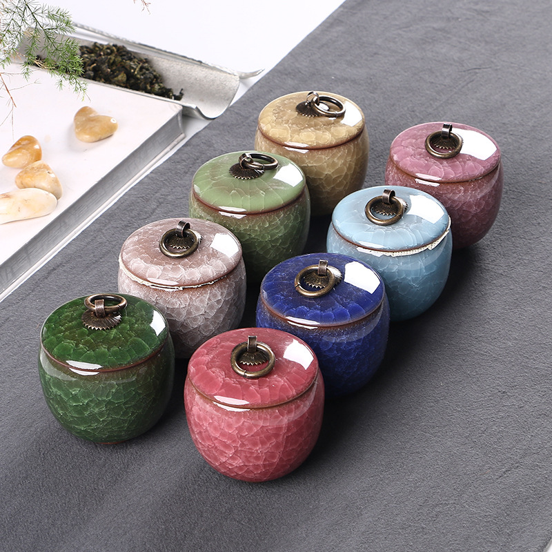 Ice Crack Colorful Sealed Small Jar Portable Tea Containers Cream Traditional Chinese Medicine Small Porcelain Cans Mini