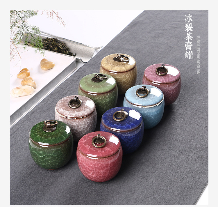 Ice Crack Colorful Sealed Small Jar Portable Tea Containers Cream Traditional Chinese Medicine Small Porcelain Cans Mini