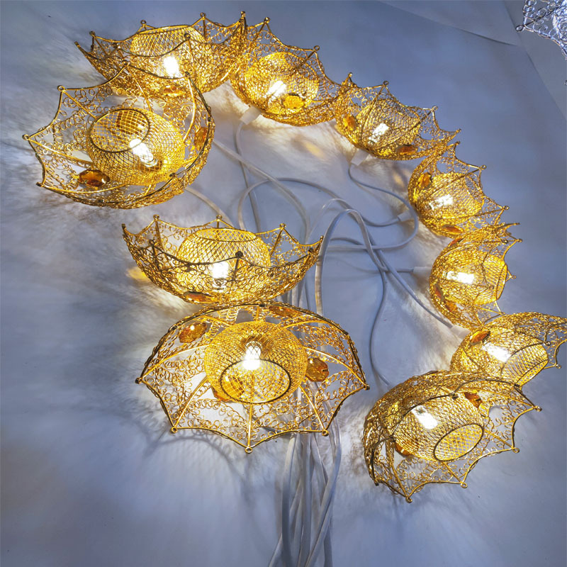 Wedding Lighting Props Golden Love Umbrella Chandelier Lighting Wedding Hall Stage Ceiling Layout Luminous Ornaments