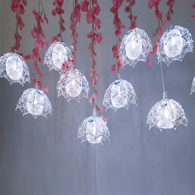 Wedding Lighting Props Golden Love Umbrella Chandelier Lighting Wedding Hall Stage Ceiling Layout Luminous Ornaments