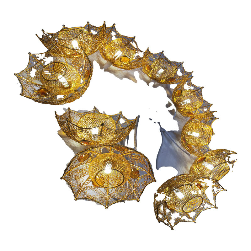 Wedding Lighting Props Golden Love Umbrella Chandelier Lighting Wedding Hall Stage Ceiling Layout Luminous Ornaments
