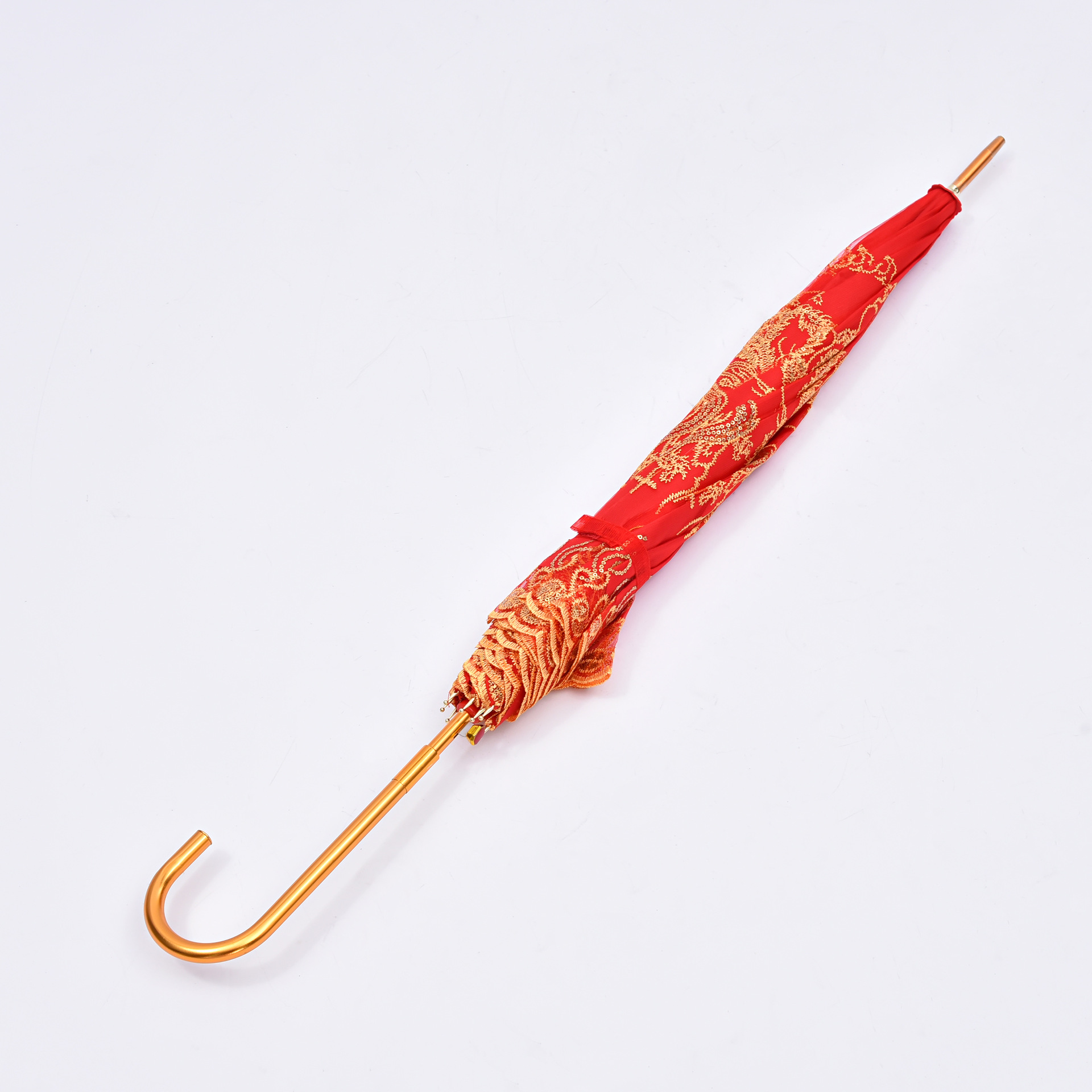 Creative Red New Style Bride Umbrella Dragon And Phoenix Big Lace Wedding Red Umbrella Straight Lace Cover Gift Umbrella Factory Customization