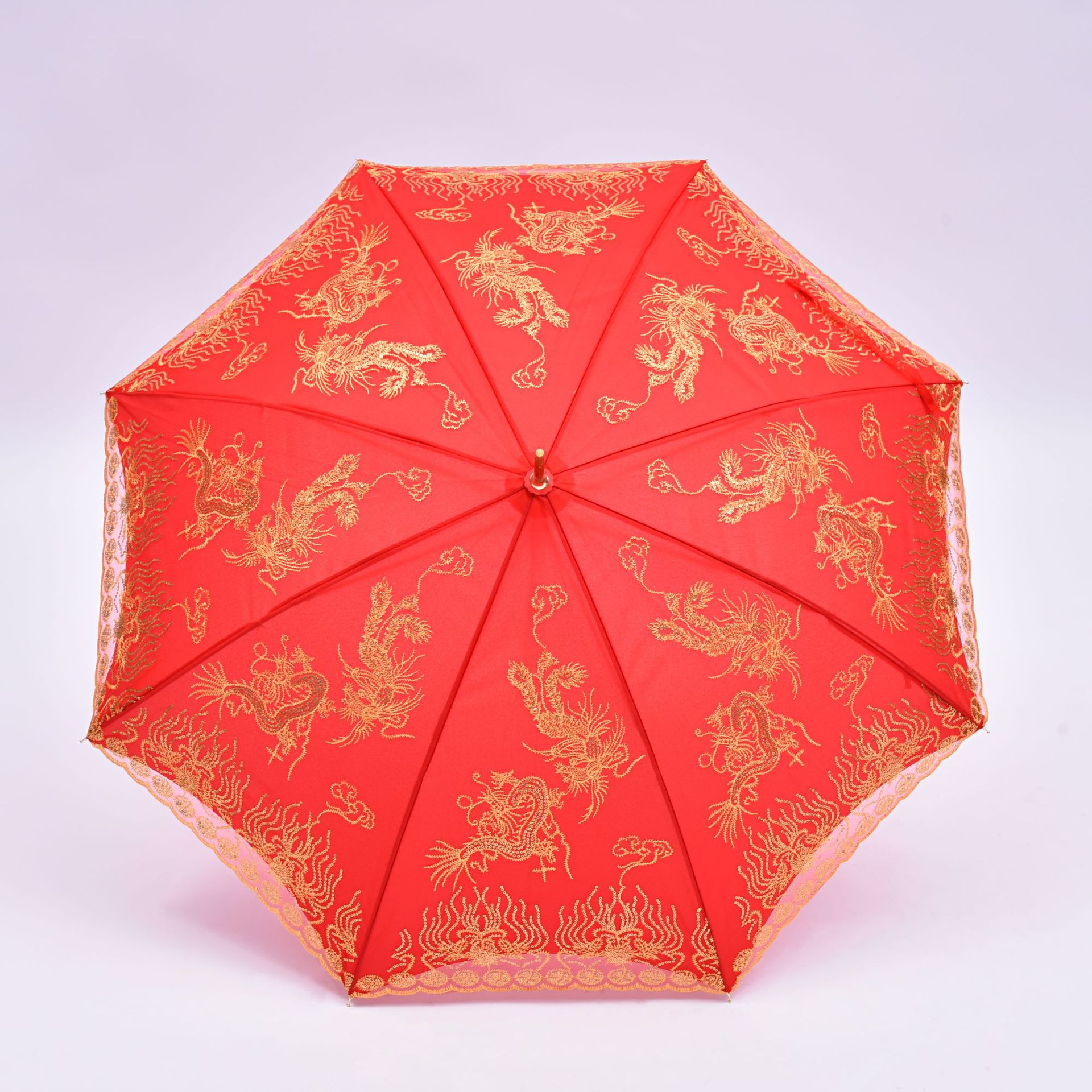 Creative Red New Style Bride Umbrella Dragon And Phoenix Big Lace Wedding Red Umbrella Straight Lace Cover Gift Umbrella Factory Customization