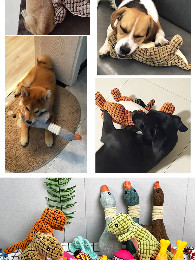 Dog Toy Sound Knot Rope Bite-Resistant Ball Vent Molar Plush Slippers Tug of War Dinosaur Puppy Bell Ball Wild Goose