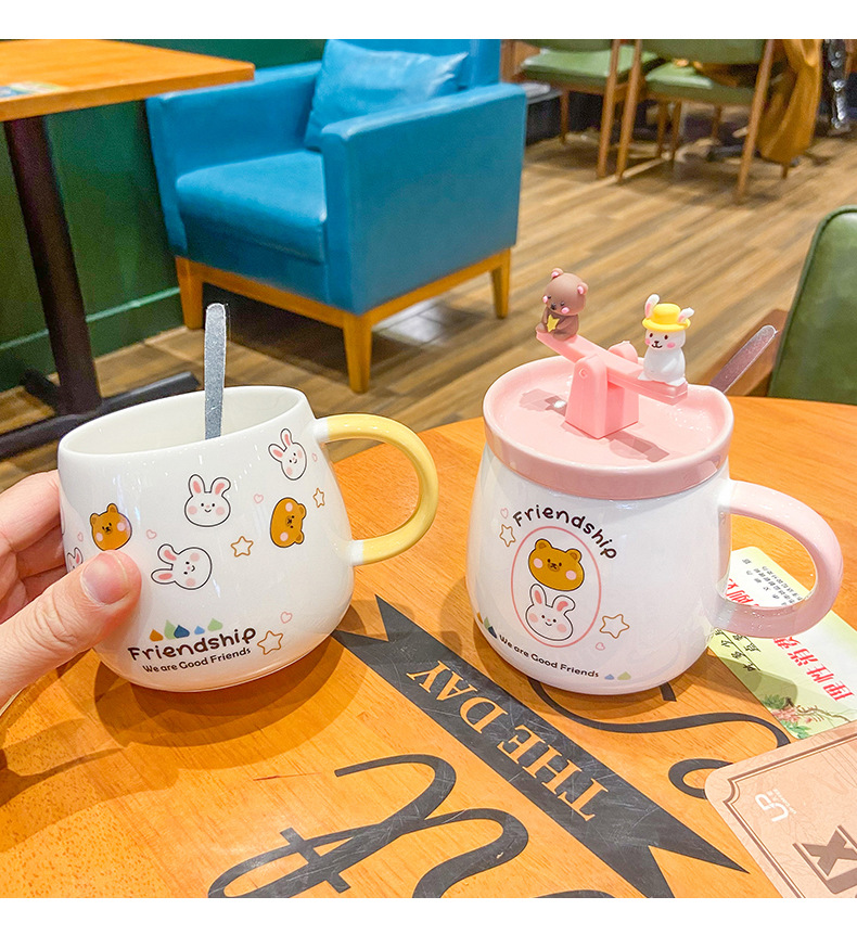 Cute Girl Cartoon Bear Rabbit Ceramic Cup Creative Fun Seesaw Mug Breakfast Student Cartoon Drinking Cup Cute Girl Cartoon Bear Rabbit Ceramic Cup Creative Fun Seesaw Mug Breakfast Student Cartoon Drinking Cup