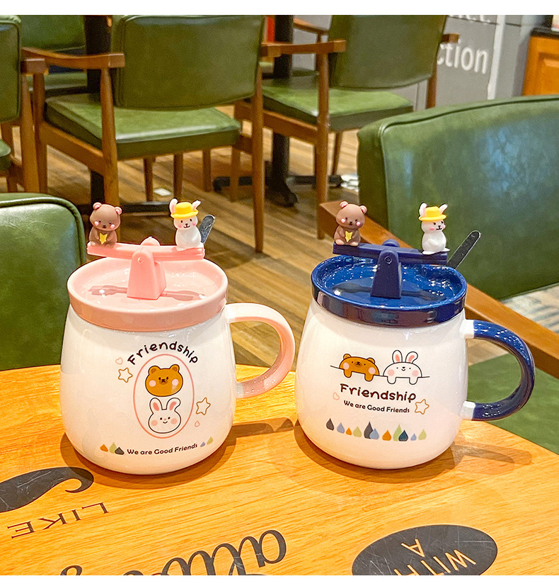 Cute Girl Cartoon Bear Rabbit Ceramic Cup Creative Fun Seesaw Mug Breakfast Student Cartoon Drinking Cup Cute Girl Cartoon Bear Rabbit Ceramic Cup Creative Fun Seesaw Mug Breakfast Student Cartoon Drinking Cup