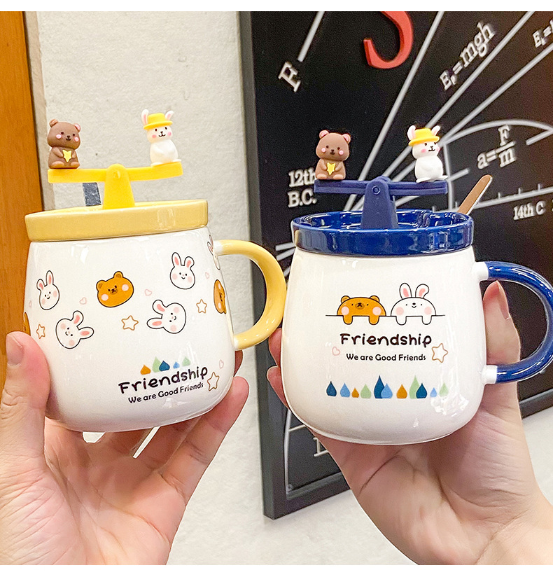 Cute Girl Cartoon Bear Rabbit Ceramic Cup Creative Fun Seesaw Mug Breakfast Student Cartoon Drinking Cup Cute Girl Cartoon Bear Rabbit Ceramic Cup Creative Fun Seesaw Mug Breakfast Student Cartoon Drinking Cup