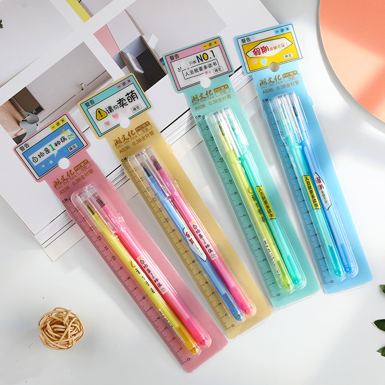 (Special price) Couple neutral Pen 0.38mm Black Cartoon Student Quick-dry Signature Pen full needle Tube Office supplies