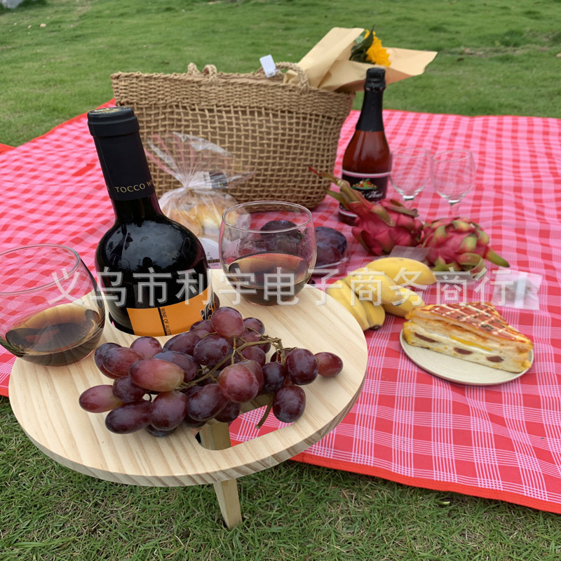 Creative Wooden Wine Glass Folding Bracket Lawn Floor Wine Rack Outdoor Picnic Camping Wine Rack Folding Crafts