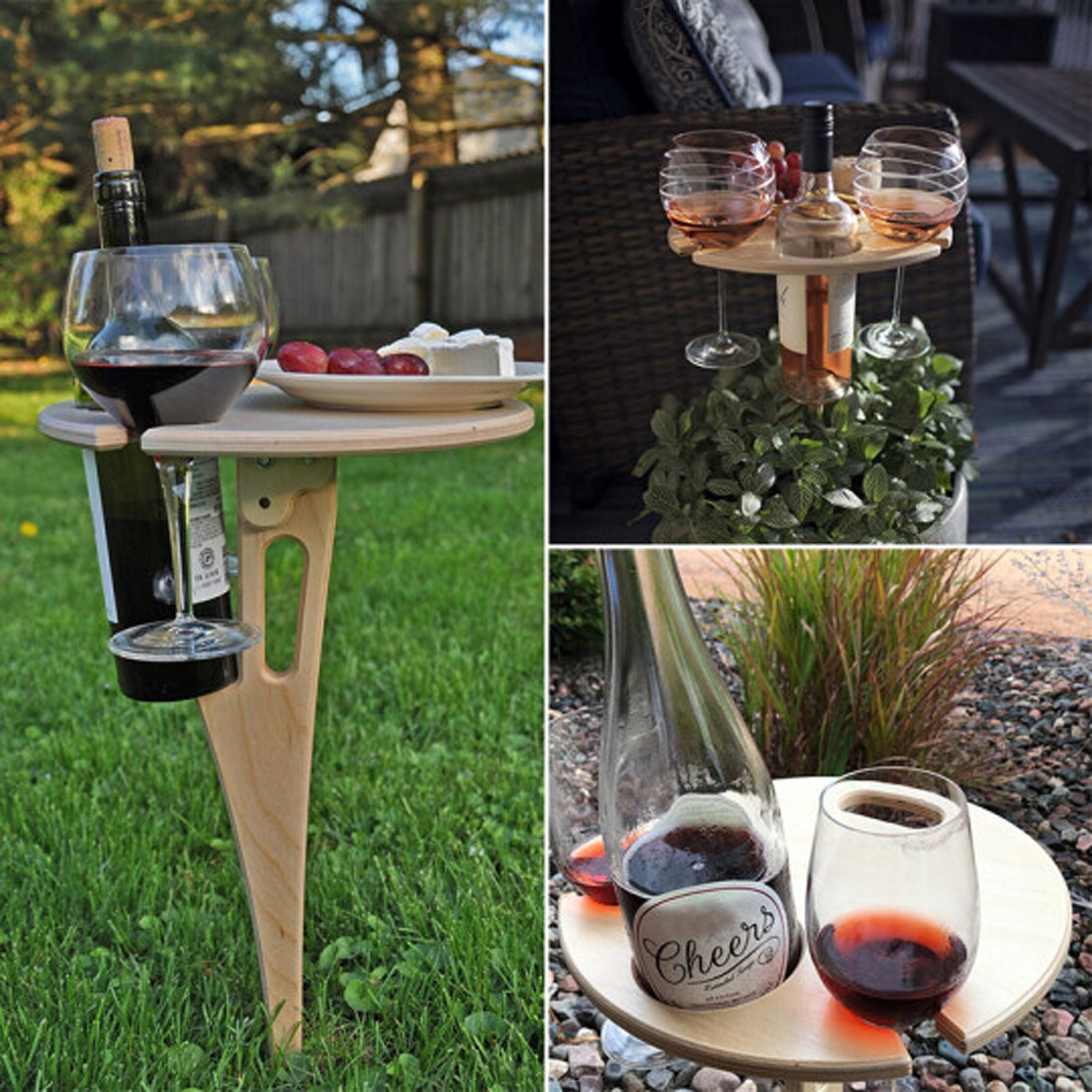 Creative Wooden Wine Glass Folding Bracket Lawn Floor Wine Rack Outdoor Picnic Camping Wine Rack Folding Crafts