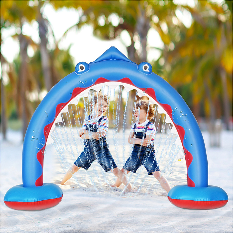 Rainbow Water Spraying Arch Children&#039;s Outdoor Water Toys Lawn Game Mat Inflatable Shark Water Spraying Arch Bridge