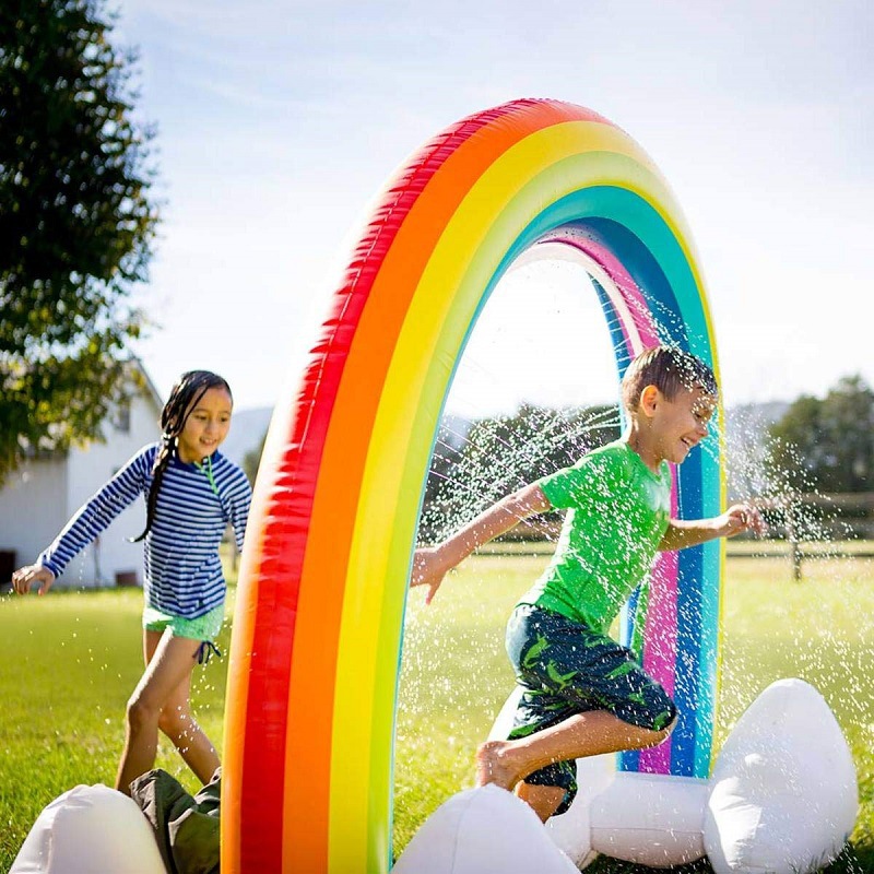 Rainbow Water Spraying Arch Children&#039;s Outdoor Water Toys Lawn Game Mat Inflatable Shark Water Spraying Arch Bridge