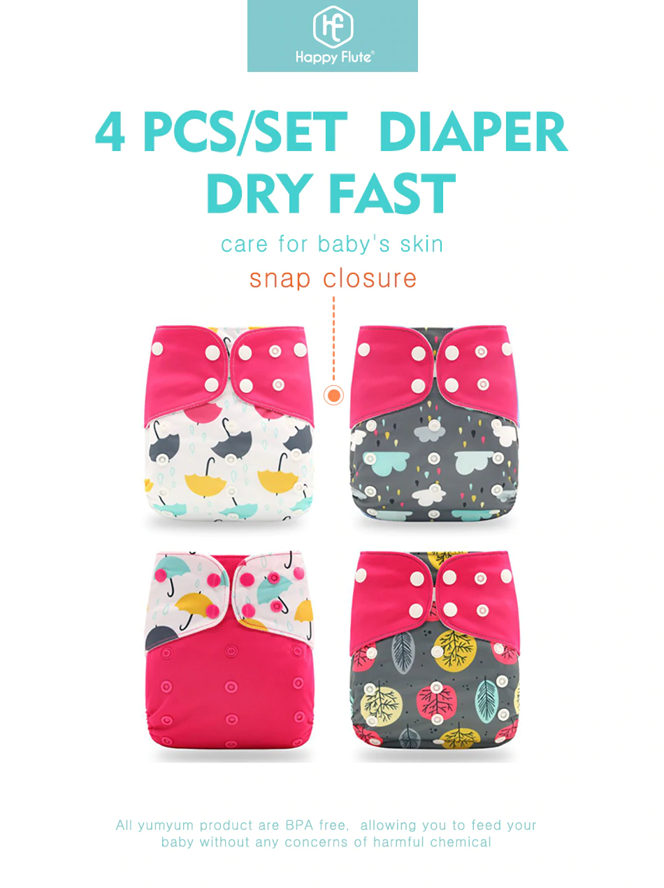 Happy flute 4pcsper set Washable Cloth Diaper Cover Adjustable Nappy Reusable Cloth Diapers Happy flute 4pcsper set Washable Cloth Diaper Cover Adjustable Nappy Reusable Cloth Diapers
