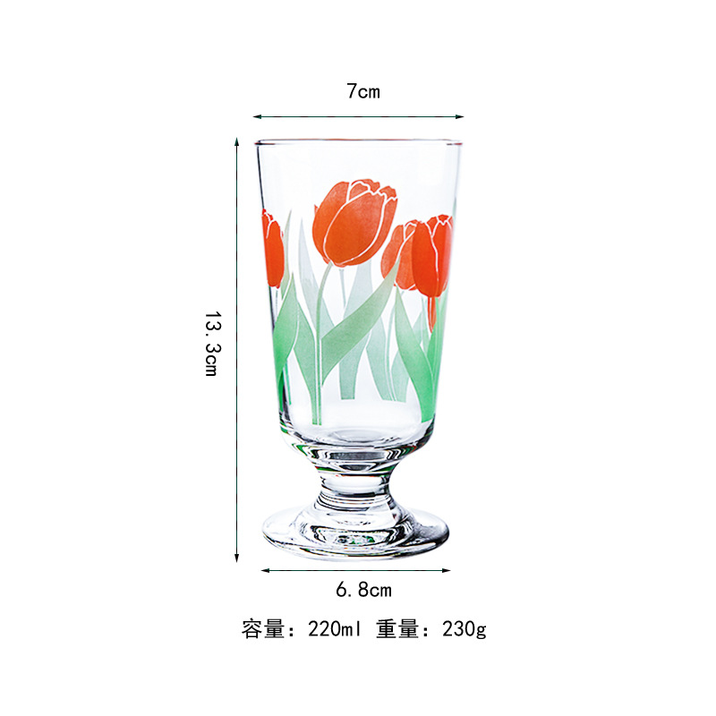 Korean Fashion Ins Daisy Tulip Glass Cup Women&#039;s Goblet Juice Cup Dessert Wine Glass Net Red Wine Cup