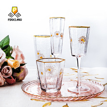 Korean Fashion Ins Daisy Tulip Glass Cup Women's Goblet Juice Cup Dessert Wine Glass Net Red Wine Cup