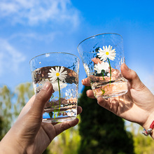 Korean Fashion Ins Daisy Tulip Glass Cup Women's Goblet Juice Cup Dessert Wine Glass Net Red Wine Cup