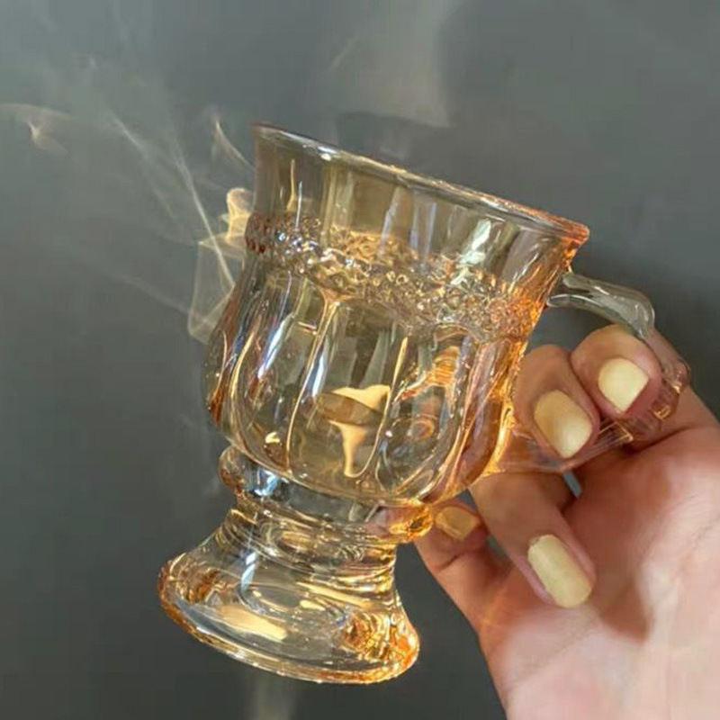 Vintage Embossed Glass Goblet GoodLooking Mini Champagne Glass Restaurant Water Cup Cafe Wine Glass B B Decoration