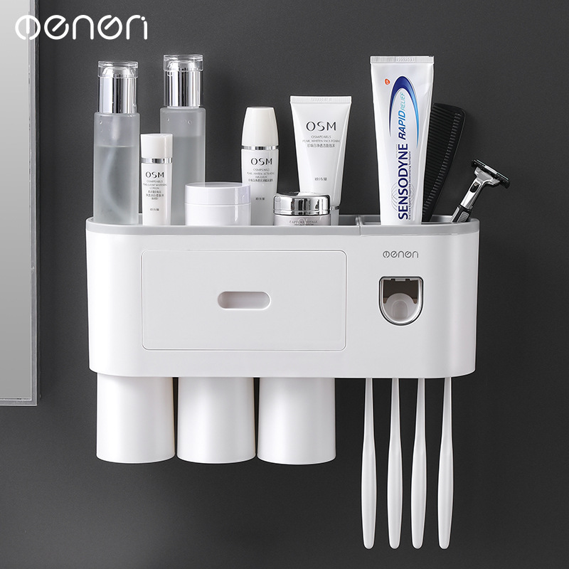 Creative Toothbrush Storage Rack Punch-Free Mouthwash Cup Wall Hanging Bathroom Storage Automatic Toothpaste Dispenser