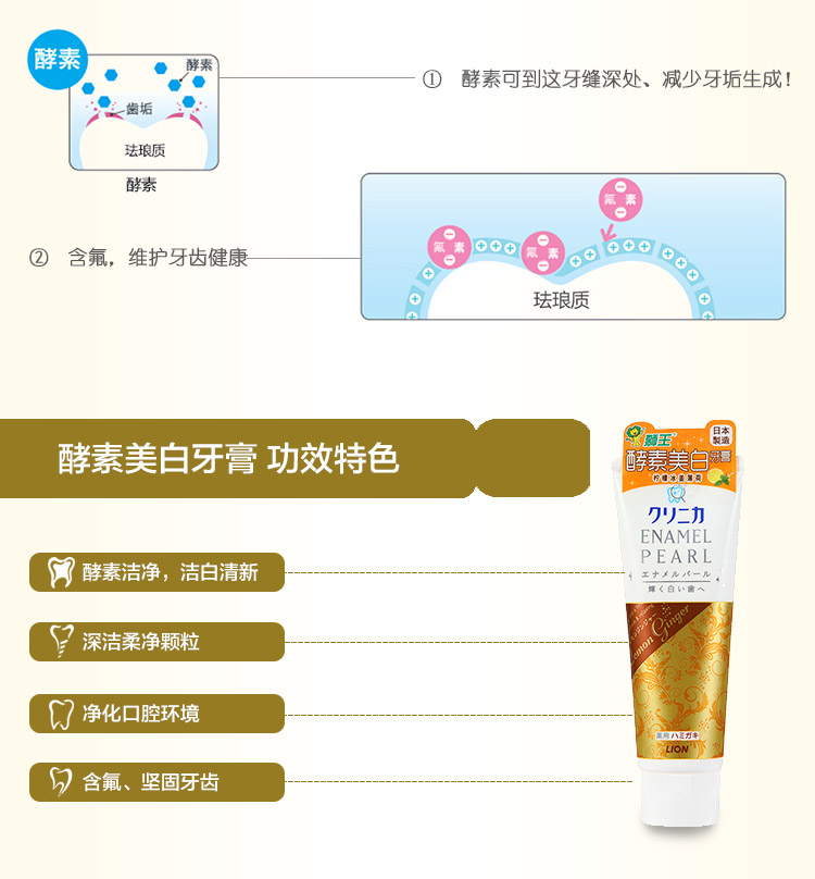 Japanese LION LION enzyme whitening toothpaste 130 g fresh fruit mint