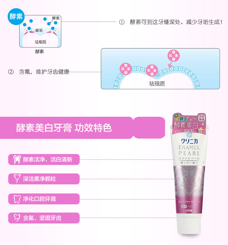 Japanese LION LION enzyme whitening toothpaste 130 g fresh fruit mint