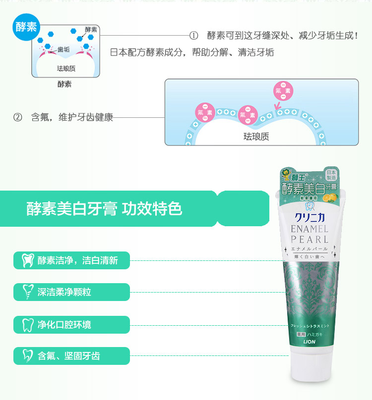 Japanese LION LION enzyme whitening toothpaste 130 g fresh fruit mint