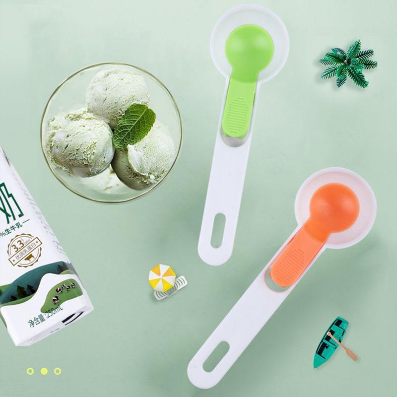 Factory Direct Sale Kitchen Tools Plastic Ice-Cream Spoon Fruit Ball Scoop Pop-up Ice Cream Jelly Spoon