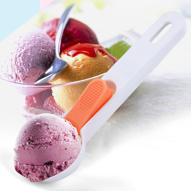 Factory Direct Sale Kitchen Tools Plastic Ice-Cream Spoon Fruit Ball Scoop Pop-up Ice Cream Jelly Spoon
