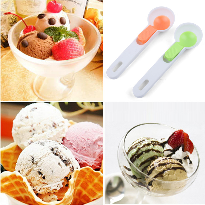 Factory Direct Sale Kitchen Tools Plastic Ice-Cream Spoon Fruit Ball Scoop Pop-up Ice Cream Jelly Spoon