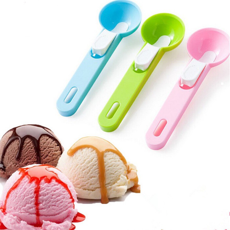 Factory Direct Sale Kitchen Tools Plastic Ice-Cream Spoon Fruit Ball Scoop Pop-up Ice Cream Jelly Spoon