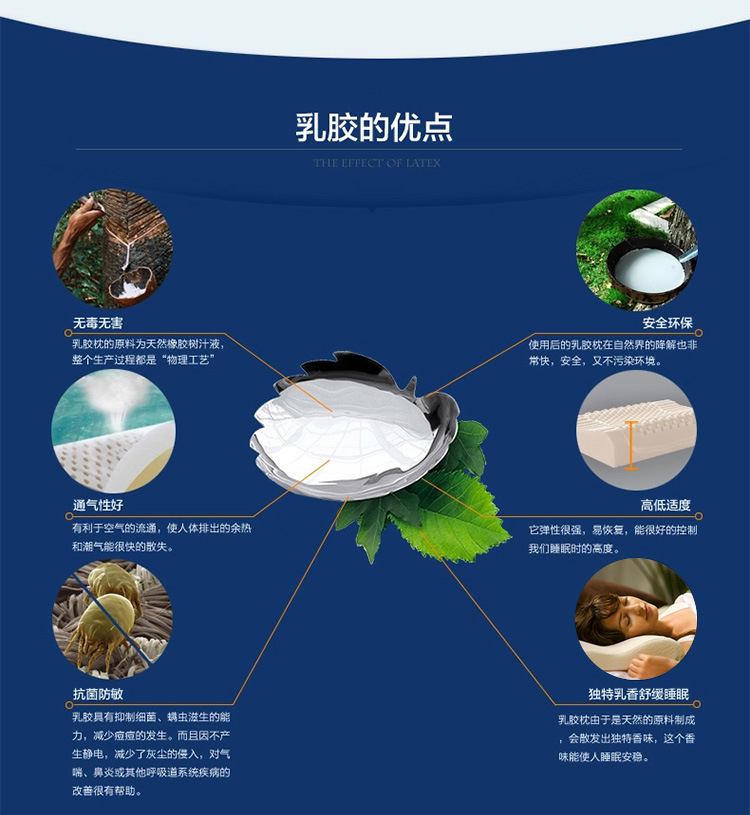 Pure natural latex pillow release pressure massage pillow health care pillow neck protection pillow