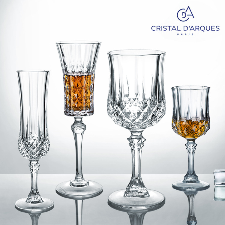 Small Age Same Style French Imported Bow and Arrow CDA Crystal Champagne Glass Carved Red Wine Glass Goblet Wine Glass