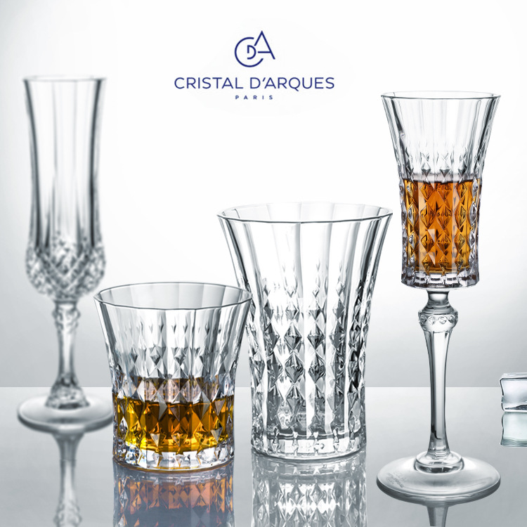 Small Age Same Style French Imported Bow and Arrow CDA Crystal Champagne Glass Carved Red Wine Glass Goblet Wine Glass