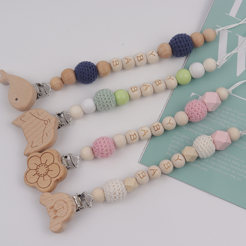 Baby Pacifier Clip Beech Woolen Yarn Ball Wear Baby Comfort Pacifier Clip Baby Baby Wood crafts