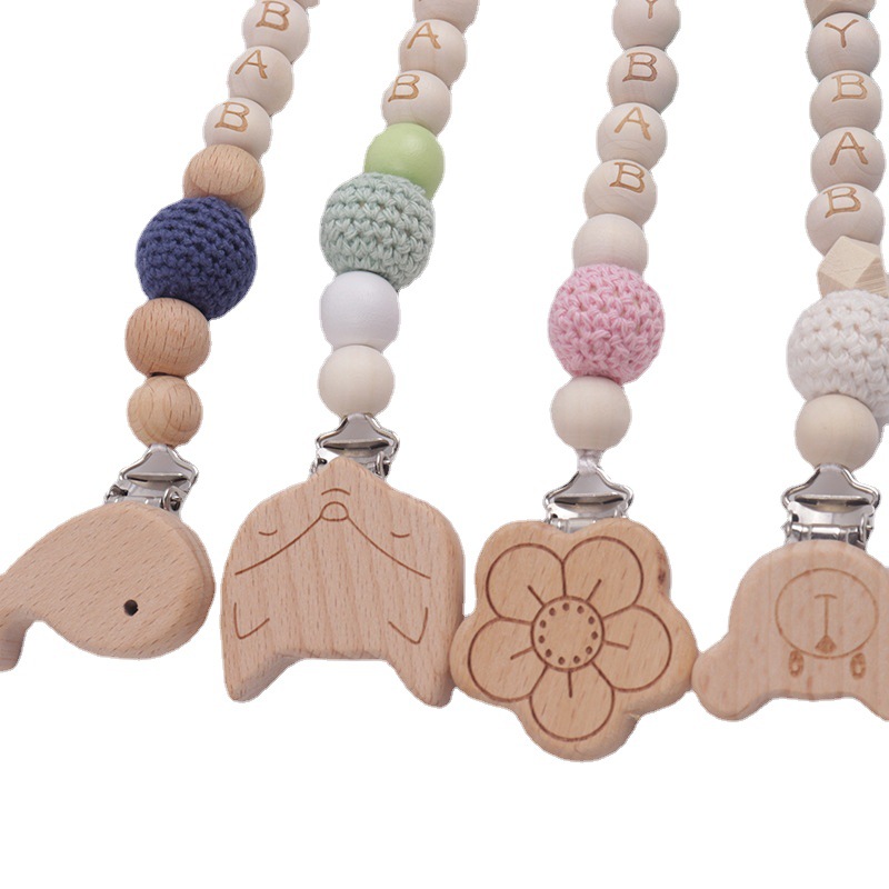 Baby Pacifier Clip Beech Woolen Yarn Ball Wear Baby Comfort Pacifier Clip Baby Baby Wood crafts
