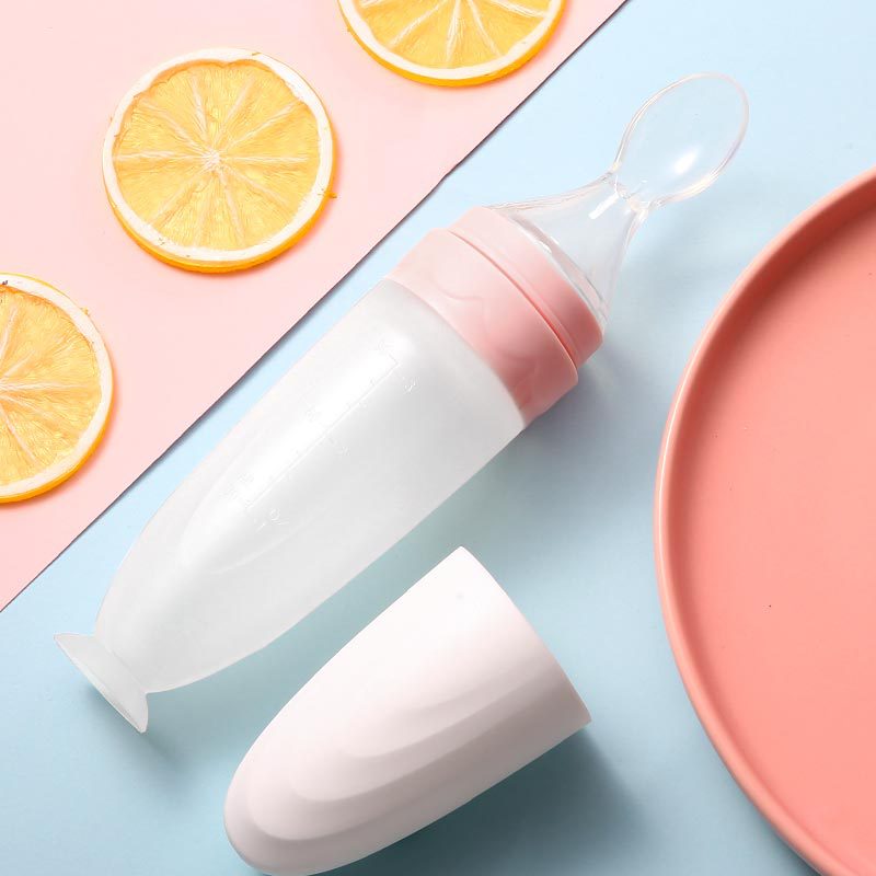 Suction Rice Paste Spoon Feeder Milk Bottle Squeeze Type Baby Feeding Spoon Silicone Solid Food Tools