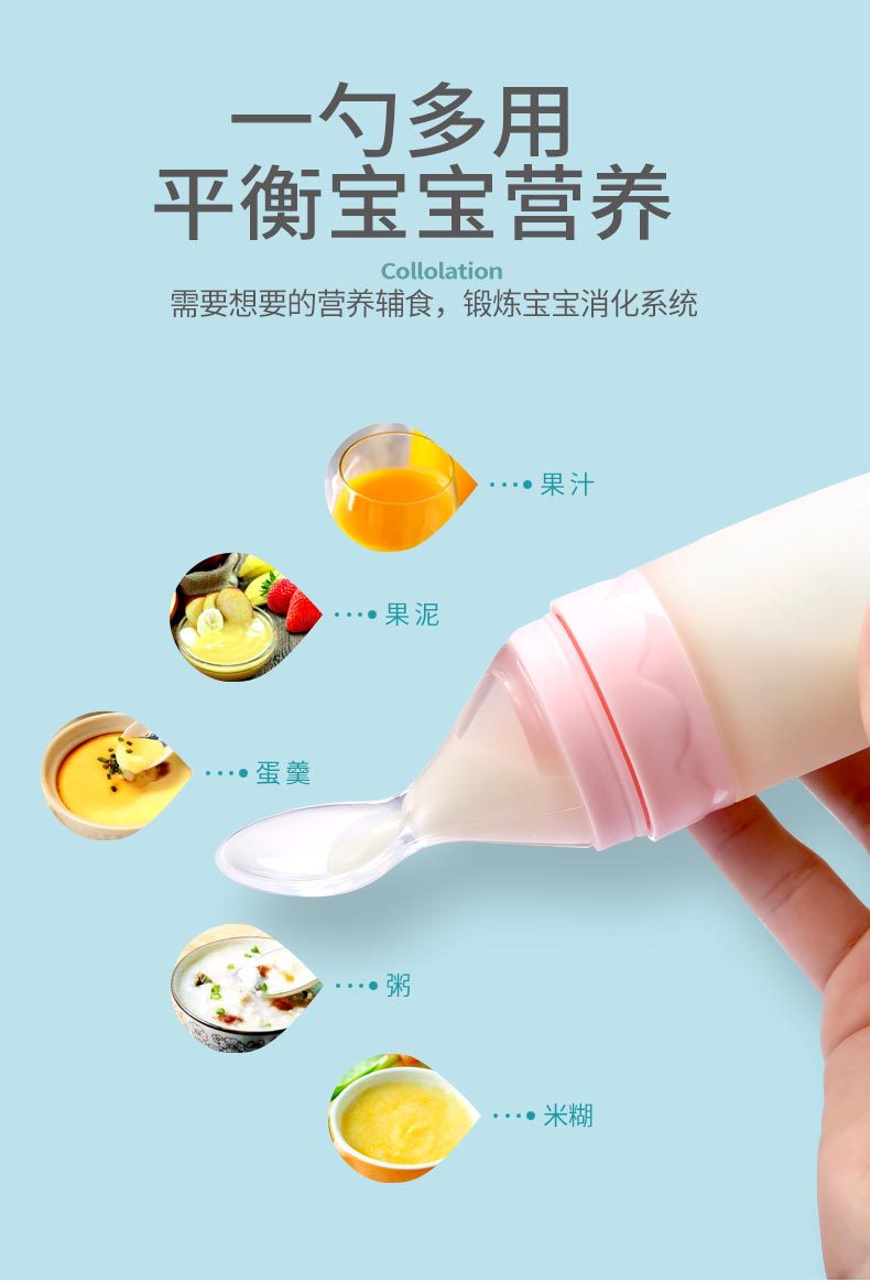 Suction Rice Paste Spoon Feeder Milk Bottle Squeeze Type Baby Feeding Spoon Silicone Solid Food Tools