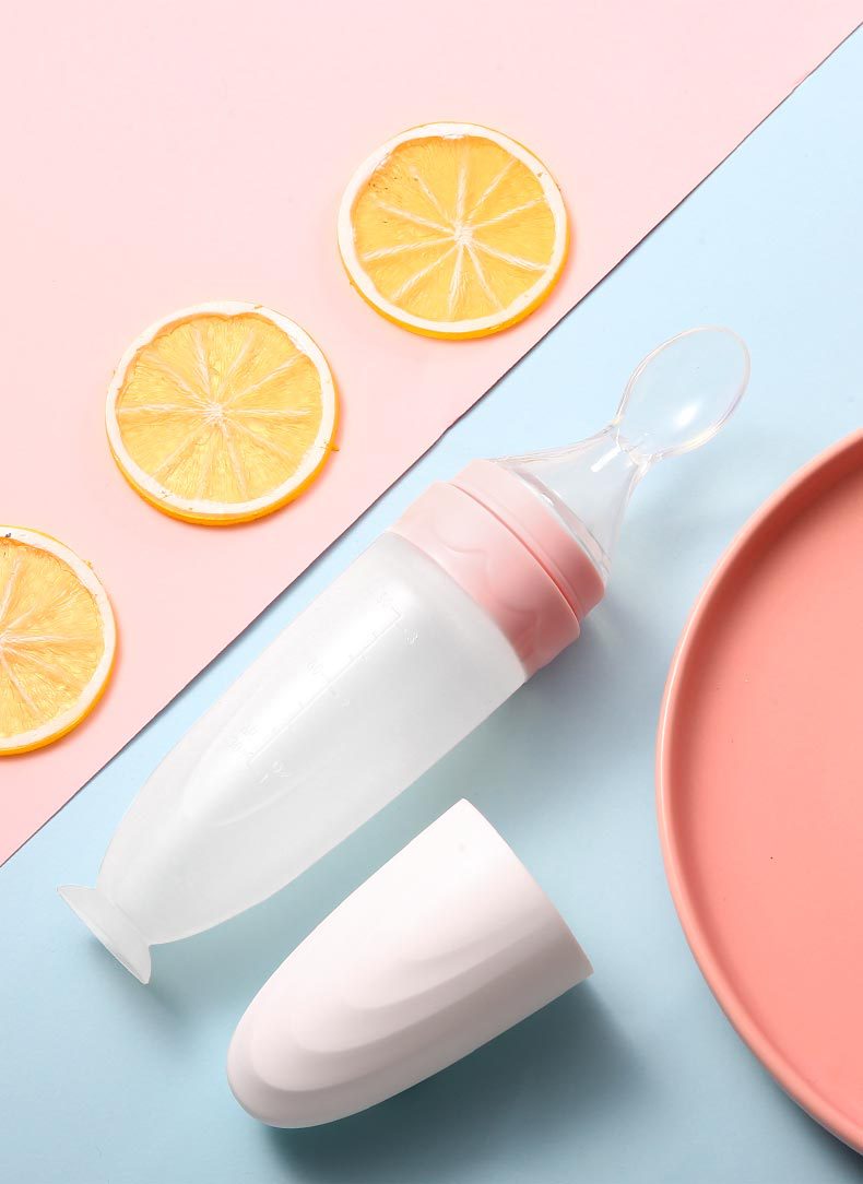 Suction Rice Paste Spoon Feeder Milk Bottle Squeeze Type Baby Feeding Spoon Silicone Solid Food Tools