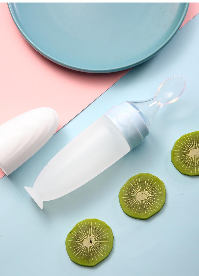 Suction Rice Paste Spoon Feeder Milk Bottle Squeeze Type Baby Feeding Spoon Silicone Solid Food Tools