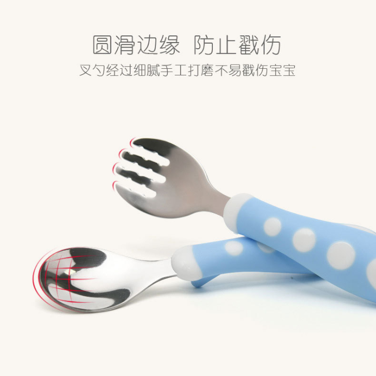 Manufacturers direct children of 304 stainless steel fork spoon cutlery baby eating training forks and spoons set