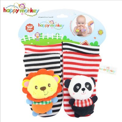 Newborn Infant Cartoon Animal Wrist Bell Bell Socks New Children&#039;s Wrist Strap Socks Set