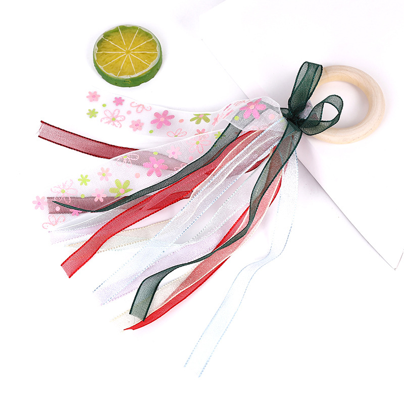 Infant Molar Rod Teether Toys Colorful Printed Ribbon Bow Children&#039;s Room Decoration Molar Toy